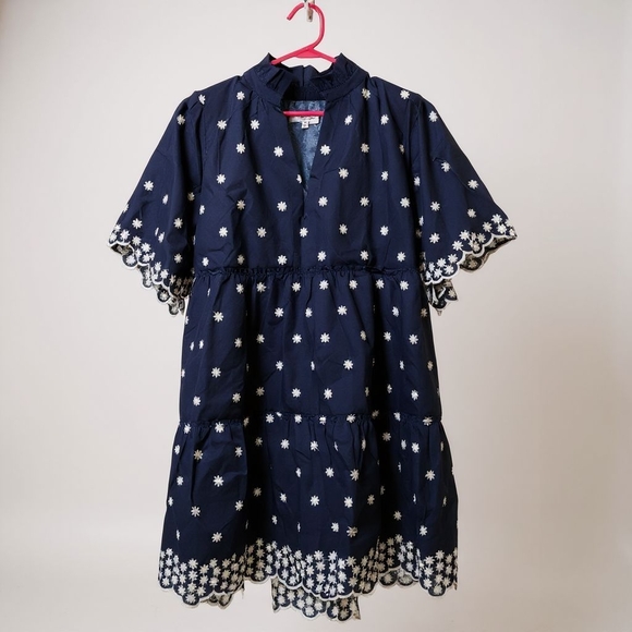 Chic Soul Navy Blue Midi Dress with White Floral Pattern - Picture 1 of 2